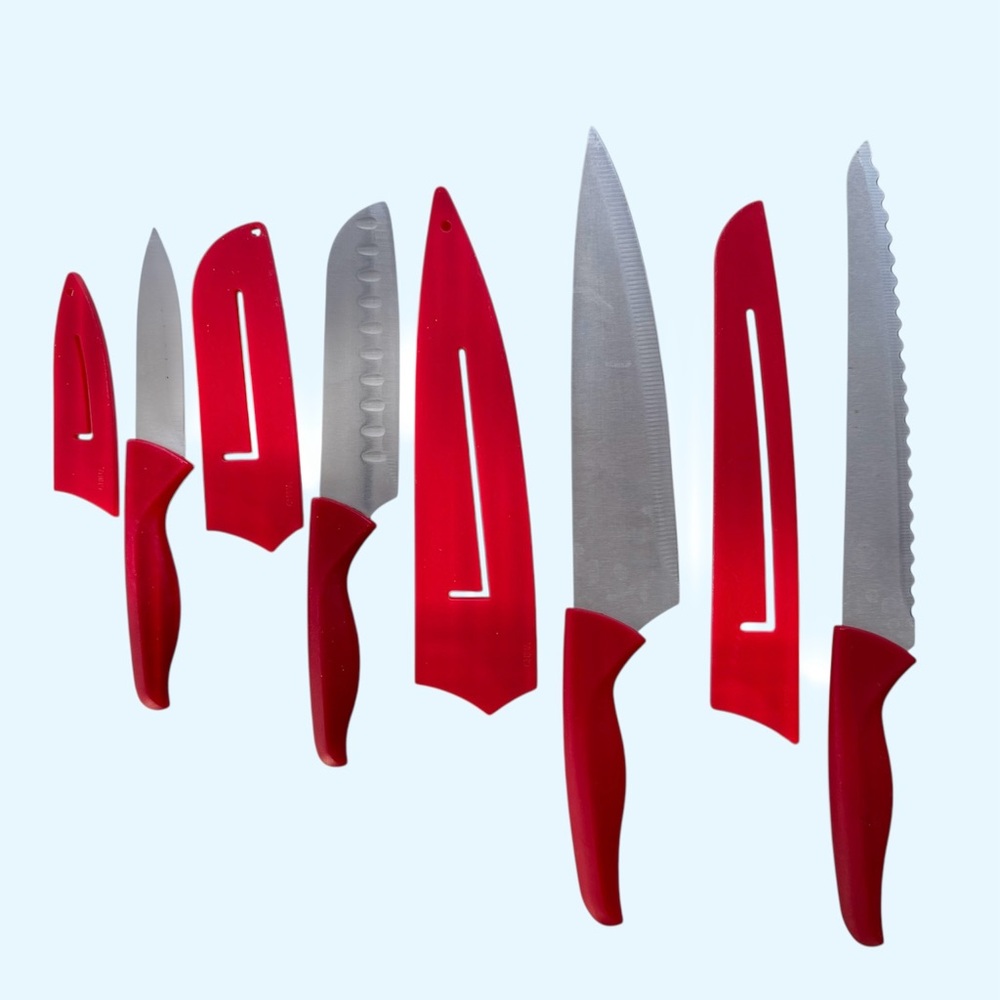 Ecolution 4-Knife Set Red Handles and Sheaths - Picture 3 of 7